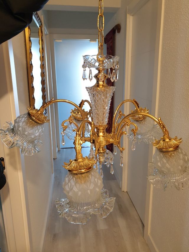 Lampara vintage cristal dorada