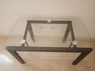Mesa cristal acero 3 niveles