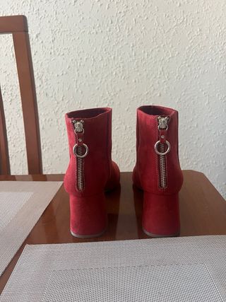 Botines rojos naranja de ante - tacón bajo