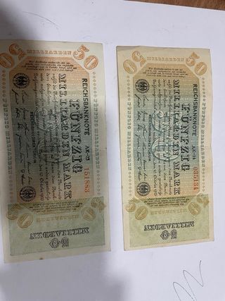 2 Billetes 50 Millones Marcos Alemanes 1923