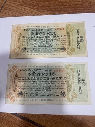 2 Billetes 50 Millones Marcos Alemanes 1923