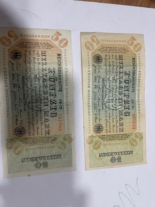 2 Billetes 50 Millones Marcos Alemanes 1923
