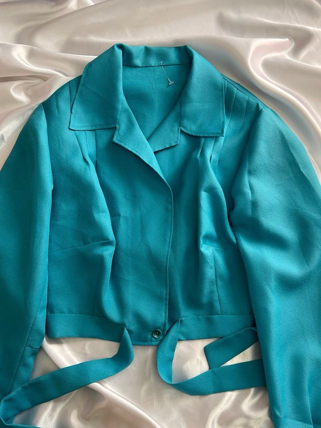 Top Turchese Elegante Camicia con Lacci Regolabili