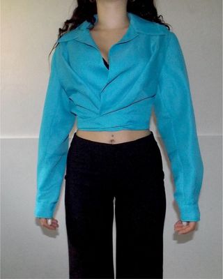 Top Turchese Elegante Camicia con Lacci Regolabili