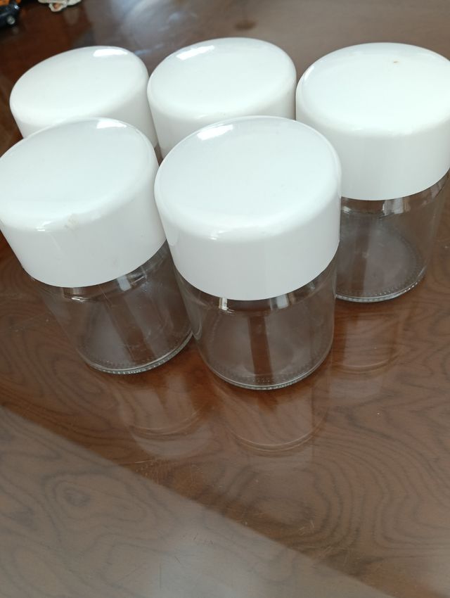 5 Tarros cristal tapa blanca