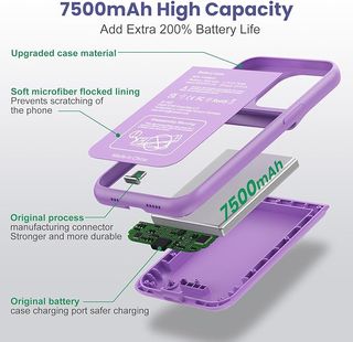 Feob Funda Batería iPhone 16 Pro 7500mAh 15w Lila