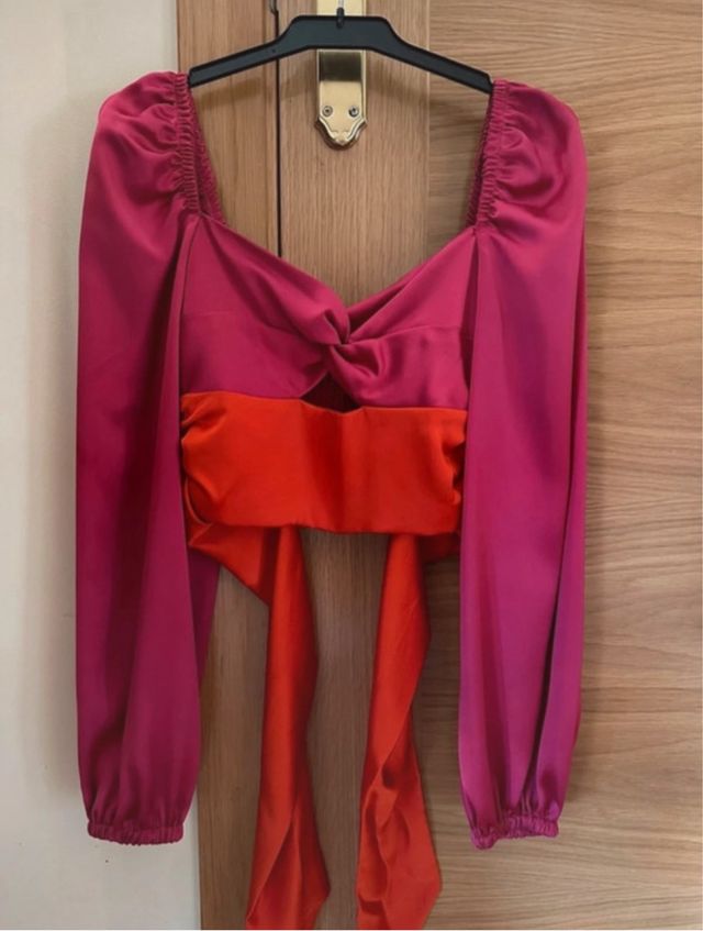 Top Bershka bicolor rosa-naranja