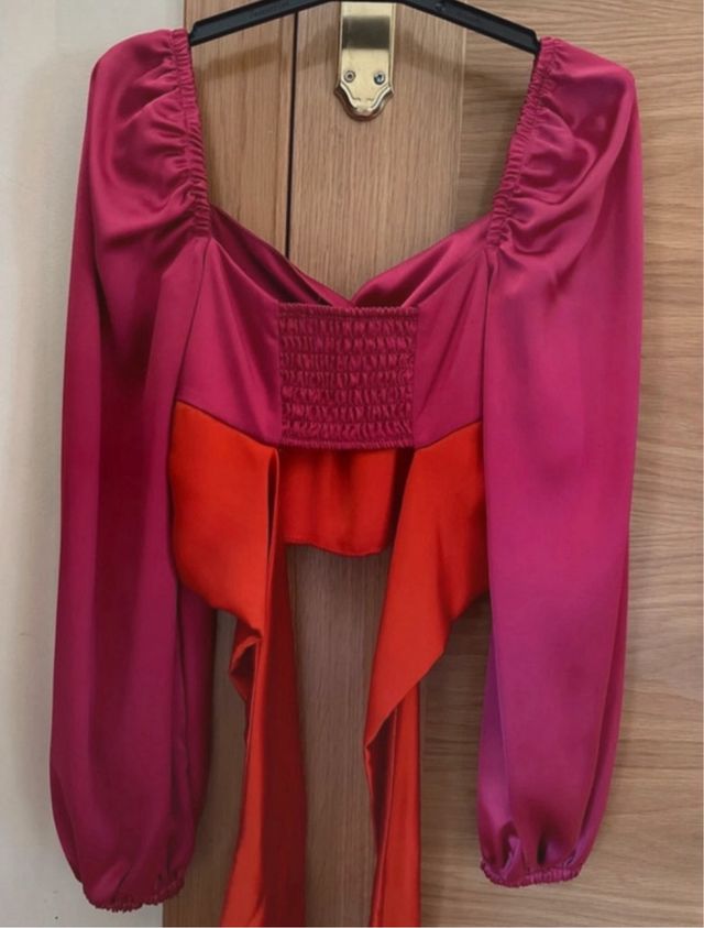 Top Bershka bicolor rosa-naranja