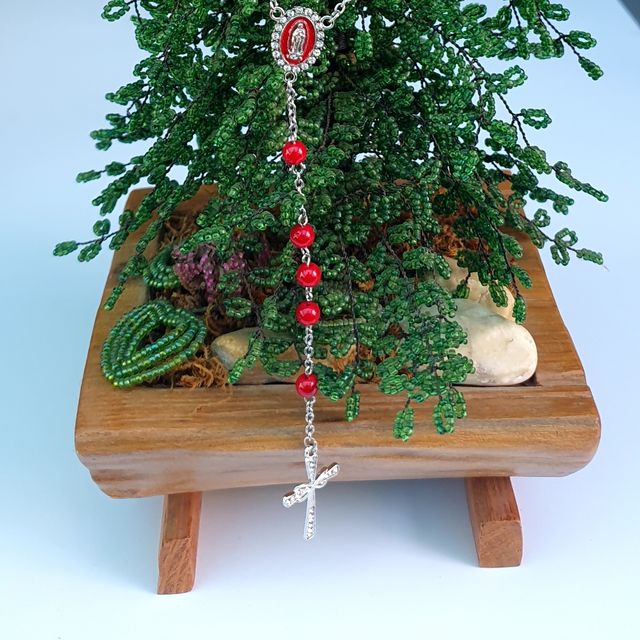 Collana rosario rossa e argento