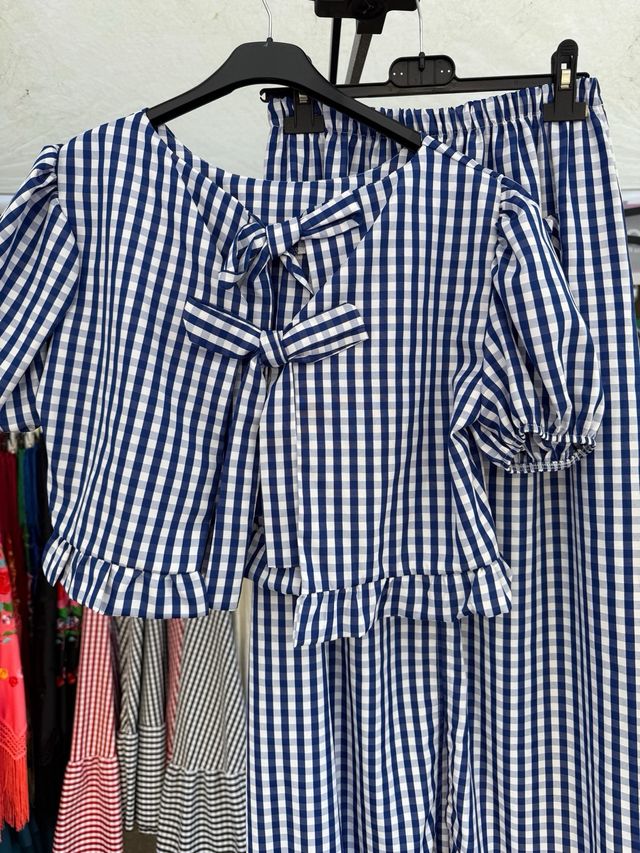 Conjunto romería vichy azul blanco