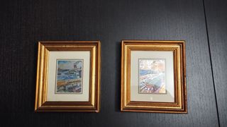 Coppia di quadretti tema attività portuali d'epoca