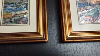 Coppia di quadretti tema attività portuali d'epoca