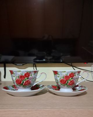 2 Tazze Tè Rose Ceramica