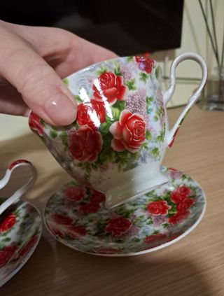 2 Tazze Tè Rose Ceramica