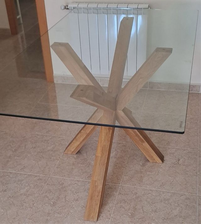 Mesa AGERBY cristal-roble 90x160