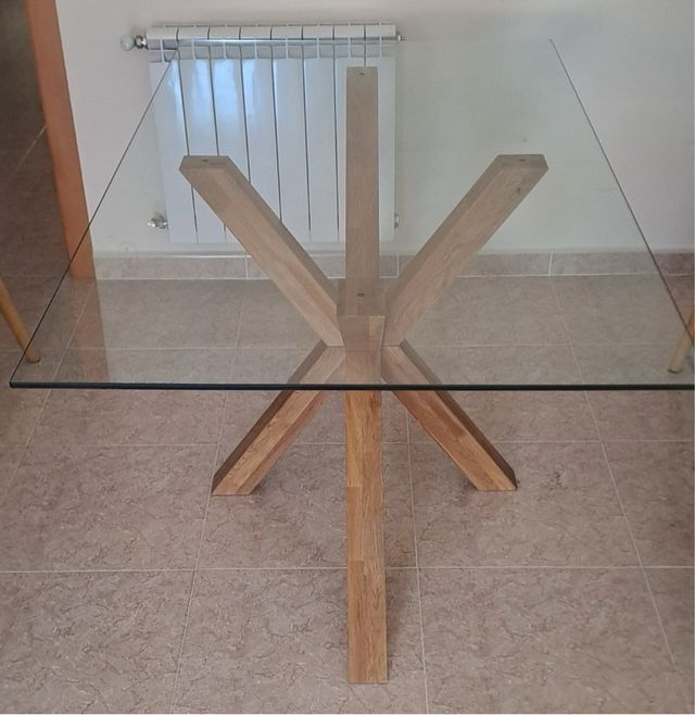 Mesa AGERBY cristal-roble 90x160