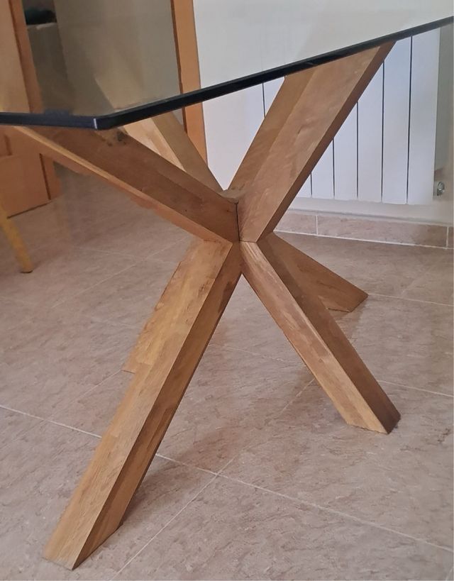 Mesa AGERBY cristal-roble 90x160