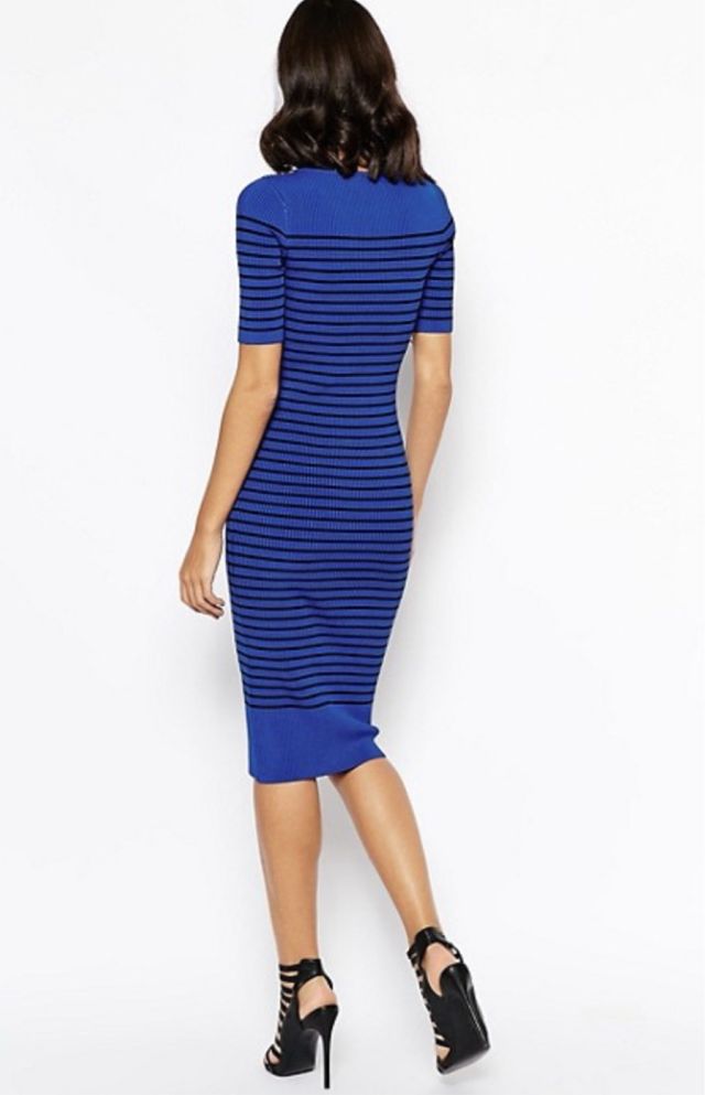 Vestido azul a rayas talla dos elastico, midi