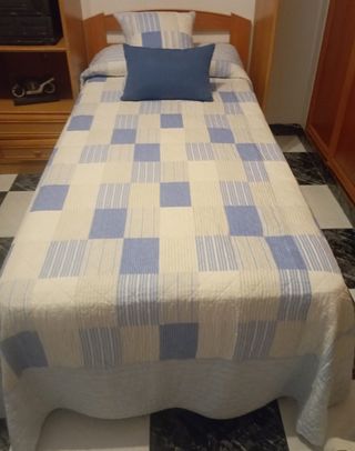 Colcha patchwork 90cm - Azul y blanco