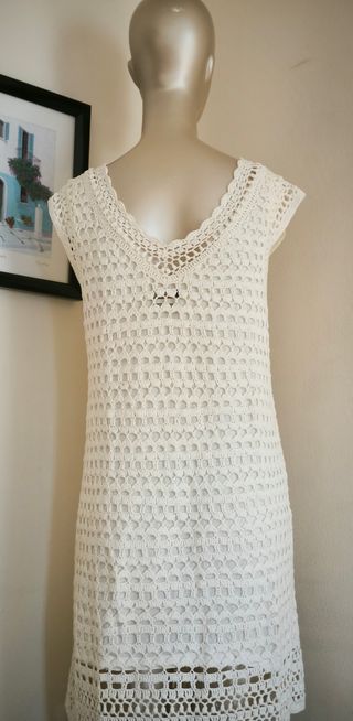 Vestido Massimo Dutti beige crochet