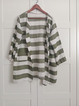 Chaqueta rayas lino verde-blanco