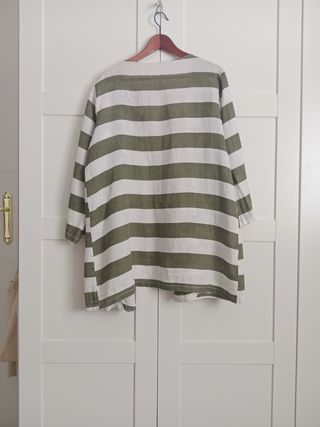 Chaqueta rayas lino verde-blanco