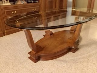 Mesa centro ovalada cristal madera