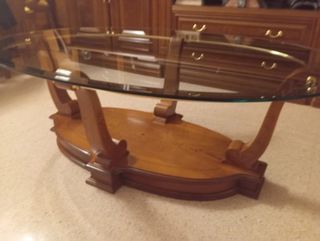 Mesa centro ovalada cristal madera