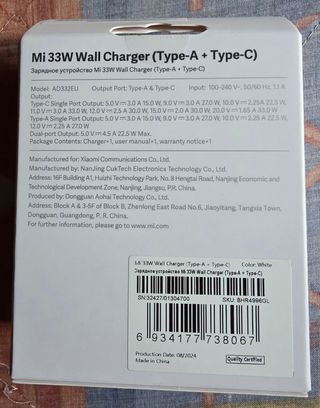 Cargador Xiaomi 33W Dual Port