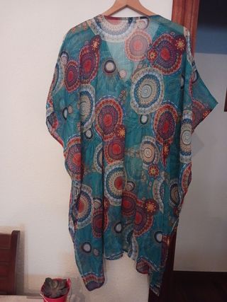 vestido caftan viscosa India vintage turquesa 