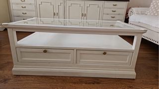 Mesa centro blanca de madera y con cristal Banak