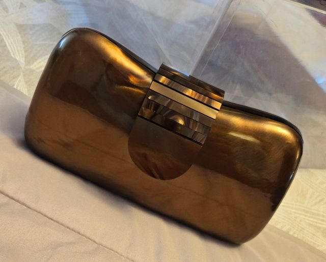 Bolso de Mano Rígido Marrón Dorado