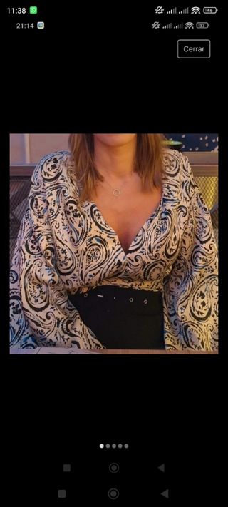 Blusa Zara - Escote- Beige y Azul