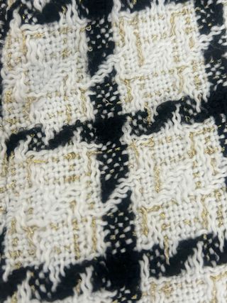 Blazer cuadros tweed blanco-negro-hilo dorado 