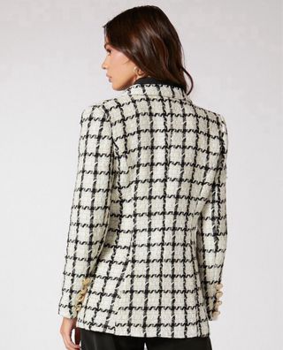 Blazer cuadros tweed blanco-negro-hilo dorado 