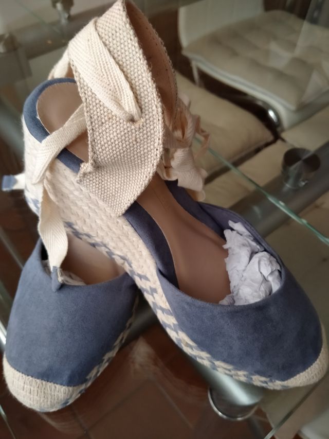 Alpargatas cuña azul -beige, nº 37