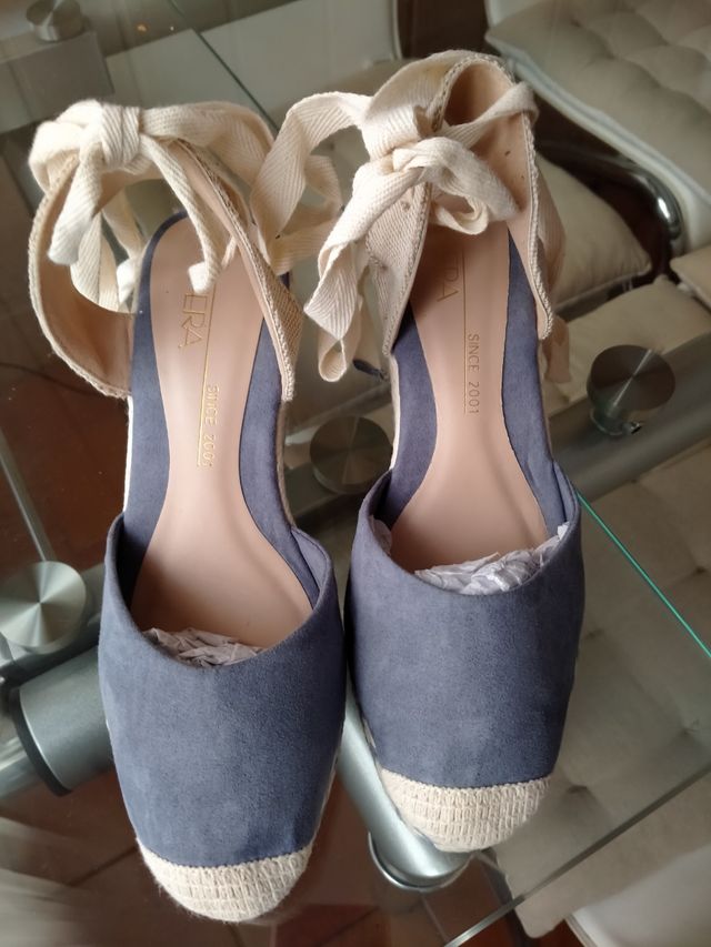 Alpargatas cuña azul -beige, nº 37