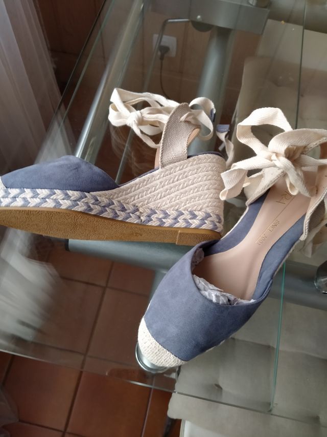 Alpargatas cuña azul -beige, nº 37