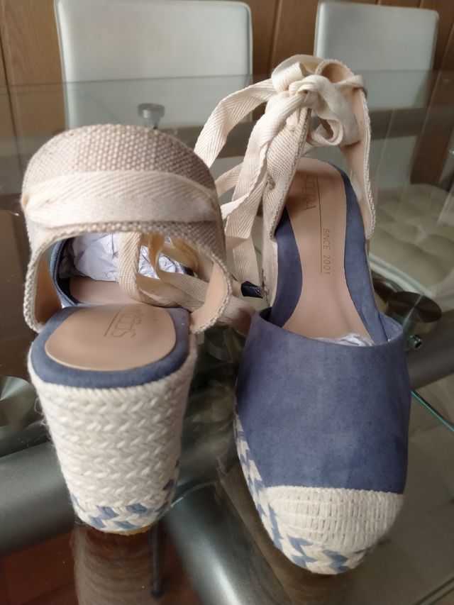 Alpargatas cuña azul -beige, nº 37