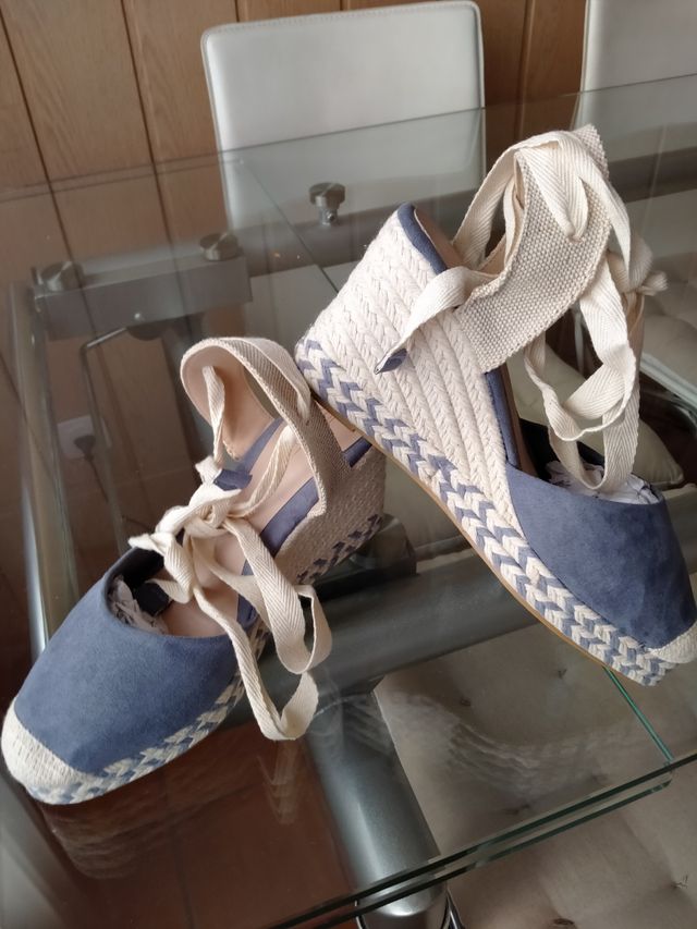 Alpargatas cuña azul -beige, nº 37