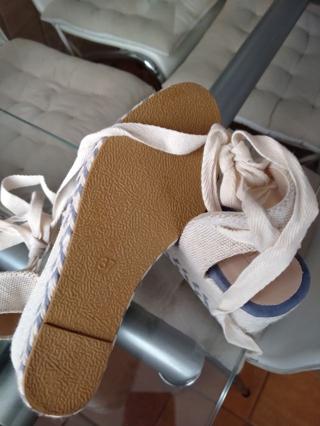 Alpargatas cuña azul -beige, nº 37