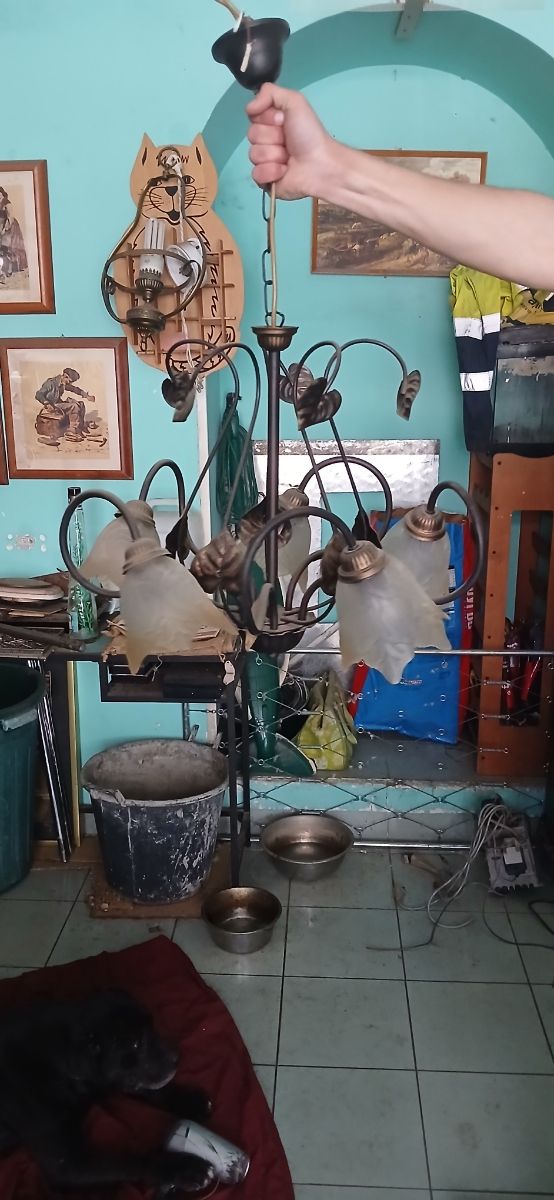 Lampadario 5 luci metallo vetro