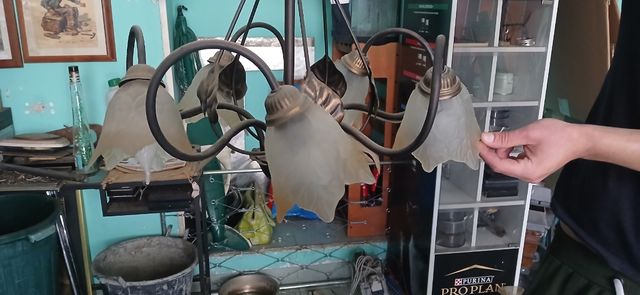 Lampadario 5 luci metallo vetro