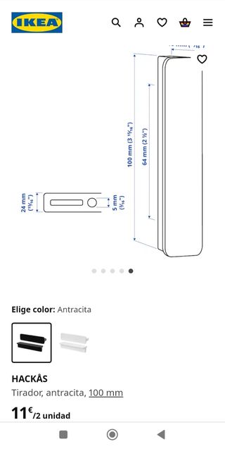 Tiradores HACKAS Ikea - Antracita 100mm (6€ dos un