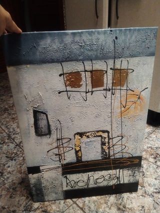 Cuadro abstracto dorado y blanco