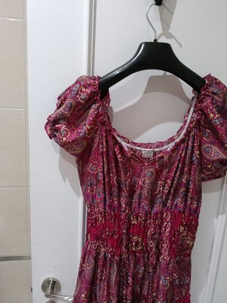 Vestido largo estampado fucsia