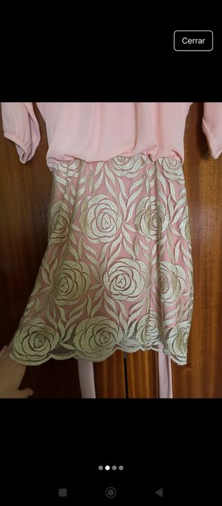 Vestido fiesta mujer rosa-dorado