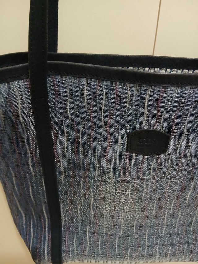 Borsa Tela Blu - Rigida e Perlata