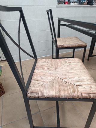 Mesa cristal y forja 4 sillas