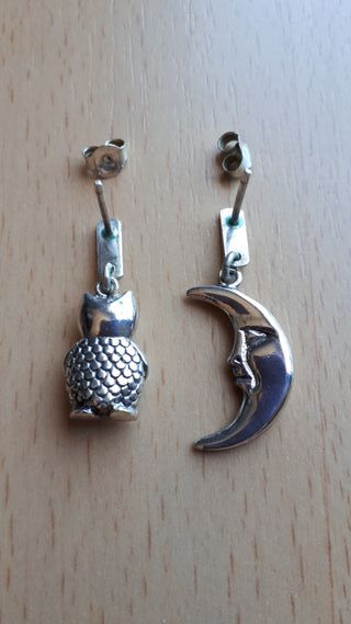 Pendientes plata luna y buho